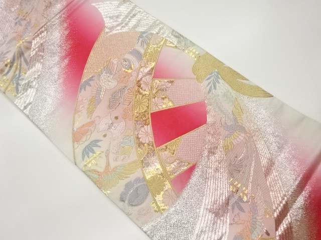 宝尽くしに鶴・鳳凰模様織出し袋帯